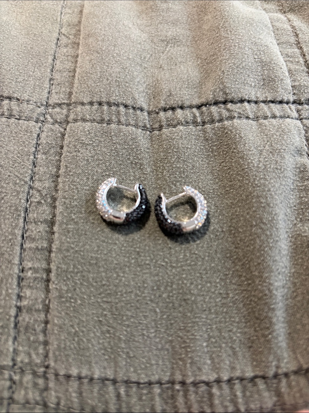 Women's Silver & Black Huggie Earrings - Unbranded